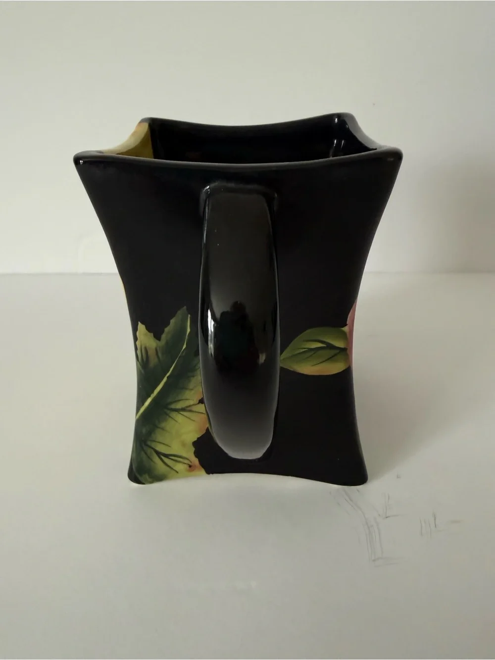 Vintage Pacific Rim Hand Painted Floral Mug Black Yellow Rose Large Coffee